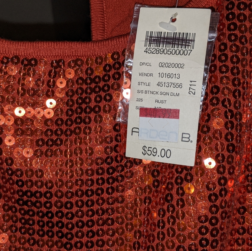 Arden B burnt orange Sequin top new/tag
